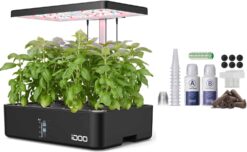 iDOO Hydroponics Growing System, 12pods Indoor Garden Plant Germination Kit with LED Grow Light, Auto Timer, Fan, Adjustable Height Hydrophonic Planter Gardening Gift Harvest Green - 1