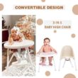 FUNNY SUPPLY 3-in-1 Cute Folding High Chair, Perfect Modern Space Saving Highchair with Detachable Double Tray, 3-Point Harness, Cream Color - 5