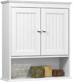 Spirich Home Bathroom Cabinet Wall Mounted with Doors, Wood Hanging Cabinet with Doors and Shelves Over The Toilet, Bathroom Wall Cabinet White - 1