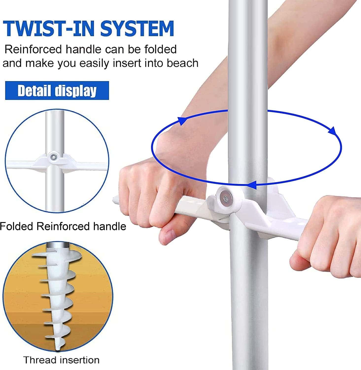 AMMSUN 6.5ft twice folded Portable beach umbrella with sand anchor windproof AMMSUN 6.5ft twice folded Portable beach umbrella with sand anchor windproof,Push Button Tilt and Air vent UV 50+ Protection Fits in a large Suitcase for Patio Garden Beach Pool Backyard Blue - 3