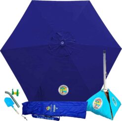BEACHBUB All-In-One Beach Umbrella System. Includes 7.5 foot (50+ UPF) Umbrella, Oversize Bag, Base & Accessory Kit - 1