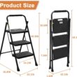 HBTower 3 Step Ladder, Folding Step Stool with Wide Anti-Slip Pedal, 500lbs Sturdy Steel Ladder, Convenient Handgrip, Lightweight, Portable Steel Step Stool, Black - 5