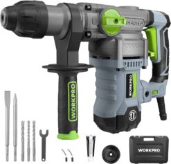 WORKPRO Premium 1-1/4 Inch SDS-Plus Rotary Hammer Drill, 12.5AMP, Heavy Duty Corded Version for Concrete Demolition Chipping Rotomartillo, 5 SDS-Plus Bits - 1