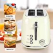 Toasters 2 Slice Retro Stainless Steel Toasters with Bagel, Cancel, Defrost Function and 6 Bread Shade Settings Bagel Toaster, Beige