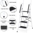 EdMaxwell 4 Step Ladder with Handrails 500 lb Capacity Step Stool Folding Portable Ladders for Home Kitchen Steel Frame with Non-Slip Wide Pedal Stepladder with Attachable Tool Bag White - 4
