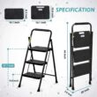 Step Ladder 3 Step Folding with Handgrip, 500Lbs Steel Step Stool, Folding Ladder with Anti-Slip Wide Pedals, Portable Kitchen/Closet Small Step Ladder, Multi-use Step Stool Black by Double Elite - 6