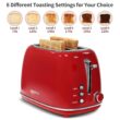 2 Slice Stainless Steel Toaster Retro with 6 Bread Shade Settings, Bagel, Cancel, Defrost Function, Extra Wide Slot, Removable Crumb Tray, Red