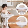 FUNNY SUPPLY 3-in-1 Cute Folding High Chair, Perfect Modern Space Saving Highchair with Detachable Double Tray, 3-Point Harness, Cream Color - 3