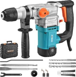 Berserker 1-1/8" SDS-Plus Rotary Hammer Drill with Safety Clutch,9 Amp 3 Functions Corded Rotomartillo for Concrete - Including 3 Drill Bits,Flat Chisel, Point Chisel,Carrying Case - 1