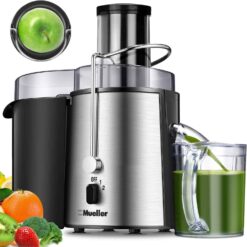 Mueller Juicer Ultra Power, Easy Clean Extractor Press Centrifugal Juicing Machine, Wide 3" Feed Chute for Whole Fruit Vegetable, Anti-drip, Large, Silver - 1