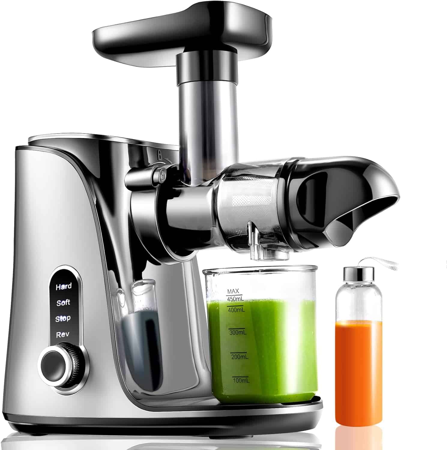 Juicer Machines,AMZCHEF Slow Masticating Juicer Juicer Machines,AMZCHEF Slow Masticating Juicer, Juicer with Two Speed Modes, Travel bottles(500ML),LED display, Easy to Clean Brush & Quiet Motor for Vegetables&Fruits (Gray, GM3001) - 1