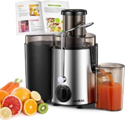 Juicer Machines, Aiheal Juicer Whole Fruit and Vegetables with 3 Speed Control, Centrifugal Juicer with Wide Mouth 3” Feed Chute, BPA Free, Easy to Clean, Juice Recipe Included - 1