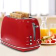 2 Slice Stainless Steel Toaster Retro with 6 Bread Shade Settings, Bagel, Cancel, Defrost Function, Extra Wide Slot, Removable Crumb Tray, Red