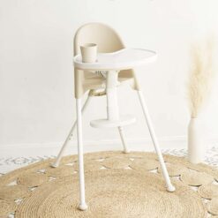 FUNNY SUPPLY 3-in-1 Cute Folding High Chair, Perfect Modern Space Saving Highchair with Detachable Double Tray, 3-Point Harness, Cream Color - 1