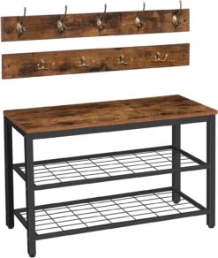HOOBRO Shoe Bench Set, Entryway Shoe Rack with Coat Hooks, Hall Tree Coat Rack, Mud Room Bench, Hat Bag Hanging Organizer, Industrial, for Foyer, Front Door, Rustic Brown BF07MT01 - 1