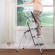EdMaxwell 4 Step Ladder with Handrails 500 lb Capacity Step Stool Folding Portable Ladders for Home Kitchen Steel Frame with Non-Slip Wide Pedal Stepladder with Attachable Tool Bag White - 2