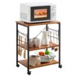 Mr Ironstone Kitchen Stand Microwave Cart 23.7'' for Small Space, Coffee Bar Table 3-Tier Rolling Utility Microwave Oven Rack on Wheels, Vintage