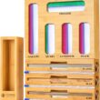 Calmbee 9 IN 1 Storage Bag Organizer for Kitchen Drawer, Bamboo Foil and Plastic Wrap Organizer with Cutter, Kitchen Organizers and Storage Compatible with Gallon, Quart, Sandwich and Snack Size Bag - 1