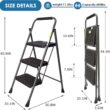 3 Step Ladder, GOLYTON Folding Step Stool with Anti-Slip Wide Pedal & Convenient Handgrip, 500lbs Capacity Steel Ladder for Household and Office, Grey - 5