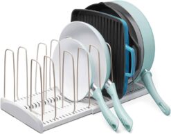YouCopia StoreMore Expandable Cookware Rack Adjustable Pan Organizer for Kitchen Cabinet Storage, White - 1
