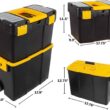 Portable Tool Box with Wheels - Stackable 2-in-1 Tool Chest with Fold-Down Comfort Handles, Tough Latches, and Removable Storage Trays by Stalwart - 2