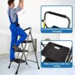 3 Step Ladder, GOLYTON Folding Step Stool with Anti-Slip Wide Pedal & Convenient Handgrip, 500lbs Capacity Steel Ladder for Household and Office, Grey - 3
