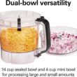 Hamilton Beach Stack & Snap Food Processor and Vegetable Chopper, BPA Free, Stainless Steel Blades, 14 Cup + 4-Cup Mini Bowls, 3-Speed 500 Watt Motor, Black (70585) - 2