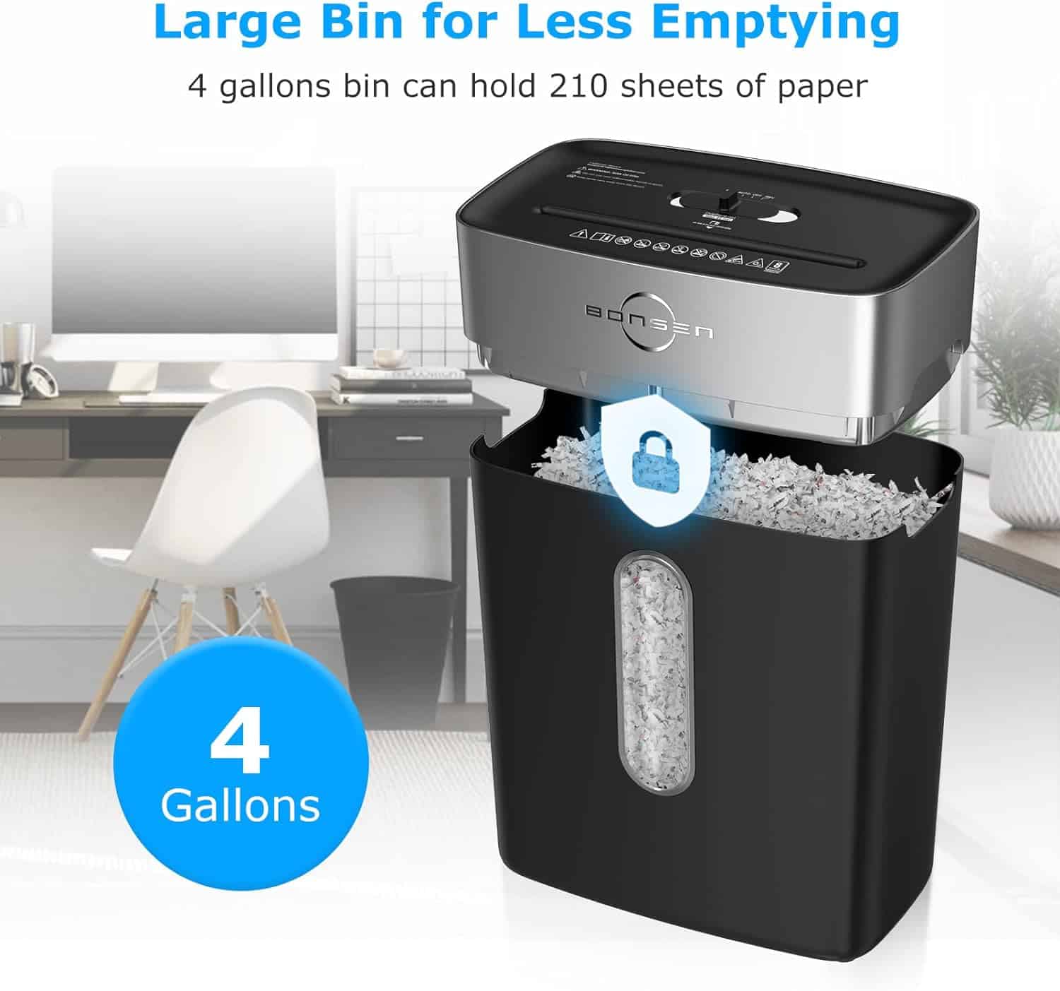 BONSEN Shredder for Home Office, 8-Sheet Crosscut Credit Card Shredder (S3101) BONSEN Shredder for Home Office, 8-Sheet Crosscut Credit Card Shredder, Small Paper Shredder for Home Use with 4 Gallons Wastebasket, High Security Level P-4, ETL Certification (S3101) - 4