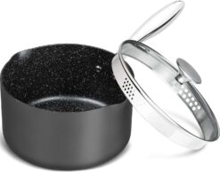 MICHELANGELO 3 Quart Saucepan with Lid, Hard Anodized Nonstick Sauce Pan with Strainer Lid & Pour Spouts for Easy Pour, Granite Derived Coating Sauce Pan for Cooking, Small Sauce Pot - 3 Qt Sauce Pan - 1
