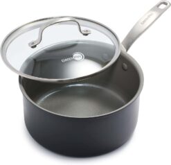 GreenPan Chatham Hard Anodized Healthy Ceramic Nonstick, 3QT Saucepan Pot with Lid, PFAS-Free, Dishwasher Safe, Oven Safe, Gray - 1