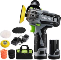 WORKPRO 12V Cordless Polisher, 3" Mini Car Detailing Buffer & Sander Machine Kit with 2 Li-Ion Batteries, Variable Speed Trigger for Auto/DIY Polishing/Sanding/Waxing - 1