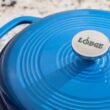 Lodge 6 Quart Enameled Cast Iron Dutch Oven with Lid – Dual Handles – Oven Safe up to 500° F or on Stovetop - Use to Marinate, Cook, Bake, Refrigerate and Serve – Blue - 6