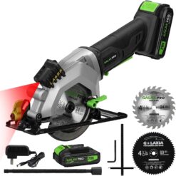 GALAX PRO 20V 4-1/2" Cordless Circular Saw with 2.0Ah battery, Laser Guide, Rip Guide, 2 Pcs Blades(24T+ 60T), 3400RPM, Max Cutting Depth 1-11/16"(90°), 1-1/8"(45°) - 1