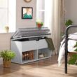 VASAGLE Shoe Bench, Storage Bench with 2 Open and 1 Closed Compartments, Shoe Shelf, Padded Seat, for Entryway, Living Room, Bedroom, White and Gray ULHS021W01 - 4