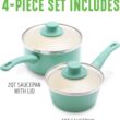 GreenLife Soft Grip Healthy Ceramic Nonstick, 1QT and 2QT Saucepan Pot Set with Lids, PFAS-Free, Dishwasher Safe, Turquoise - 4
