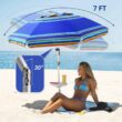 AMMSUN 7ft Heavy Duty High Wind Beach Umbrella Parasols with sand anchor & Tilt Sun Shelter AMMSUN 7ft Heavy Duty High Wind Beach Umbrella Parasols with sand anchor & Tilt Sun Shelter, UV 50+ Protection Outdoor Sunshade Umbrellas Carry Bag for Patio Garden Pool Backyard Stripe Blue - 4
