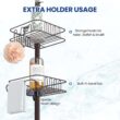 SEIRIONE Tension Corner Shower Pole Caddy, Rustproof Stainless Steel, 4 Tier Adjustable Baskets for Organizing Hand Soap, Body Wash, 56 to 114 Inch Height, Oil Bronze - 4