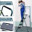 4 Step Ladder, HBTower Folding Step Stool with Tool Platform, Wide Anti-Slip Pedal, Sturdy Steel Ladder, Convenient Handgrip, Lightweight 330lbs Portable Steel Step Stool, Green and Black - 4