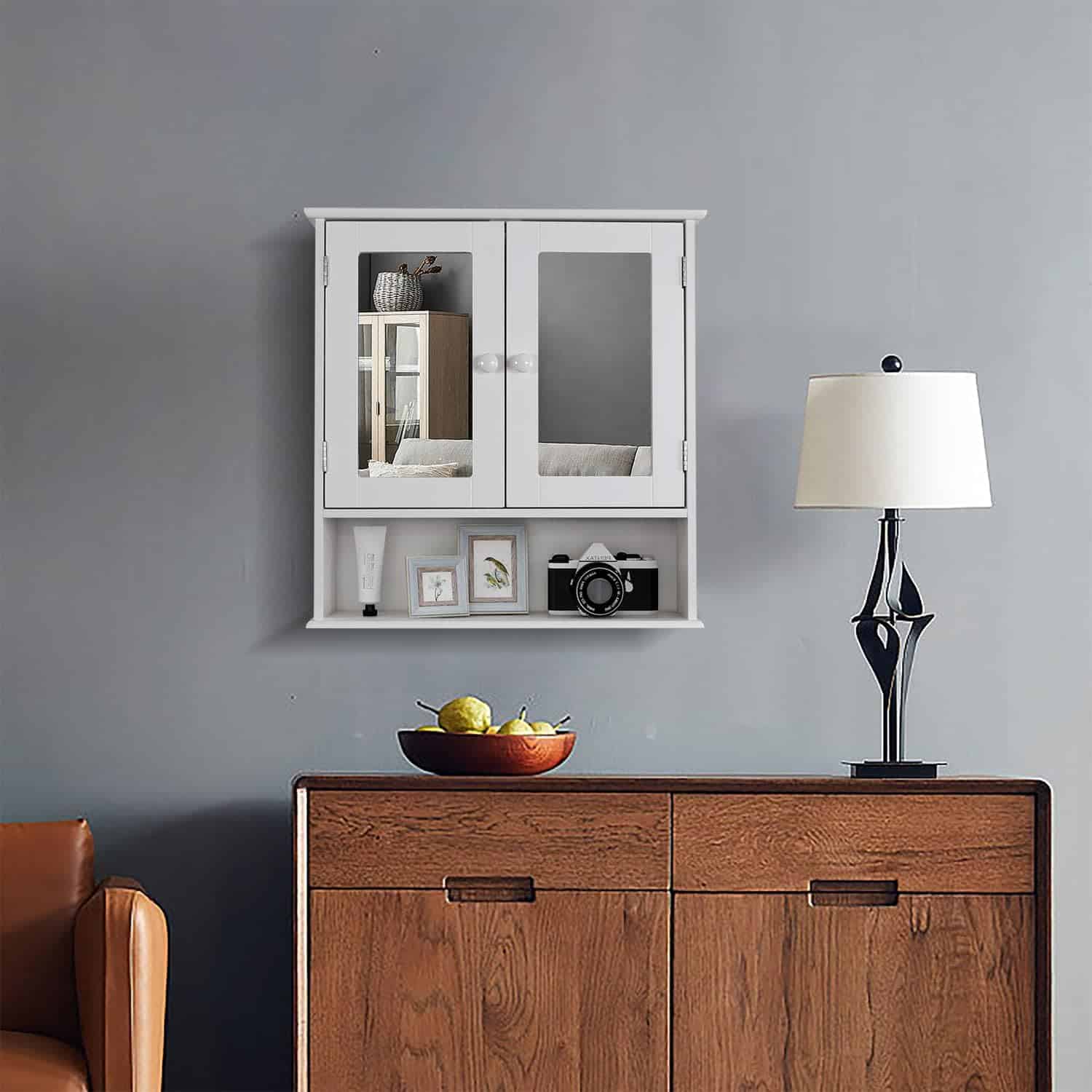 TaoHFE Medicine Cabinet, Medicine Cabinets for Bathroom TaoHFE Medicine Cabinet, Medicine Cabinets for Bathroom with Mirror 2 Doors 3 Open Shelf, Bathroom Cabinet Wall Mounted Wooden Storage Over Toilet Laundry Room Kitchen - 6