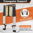 Telescoping Ladder, SocTone 12.5 FT Aluminum Lightweight Extension Ladder with 2 Triangle Stabilizers, Heavy Duty 330lbs Max Capacity, Multi-Purpose Collapsible Ladder for RV or Outdoor Work - 2