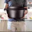 Bruntmor 2-in-1, 5 Quart Pre-seasoned Cast Iron Dutch Oven With Double Handles, 1.6 Quart Skillet lid with dual Handles for frying, Grill, Roating, Perfect for induction, Stovetop, BBQ Camping - 4