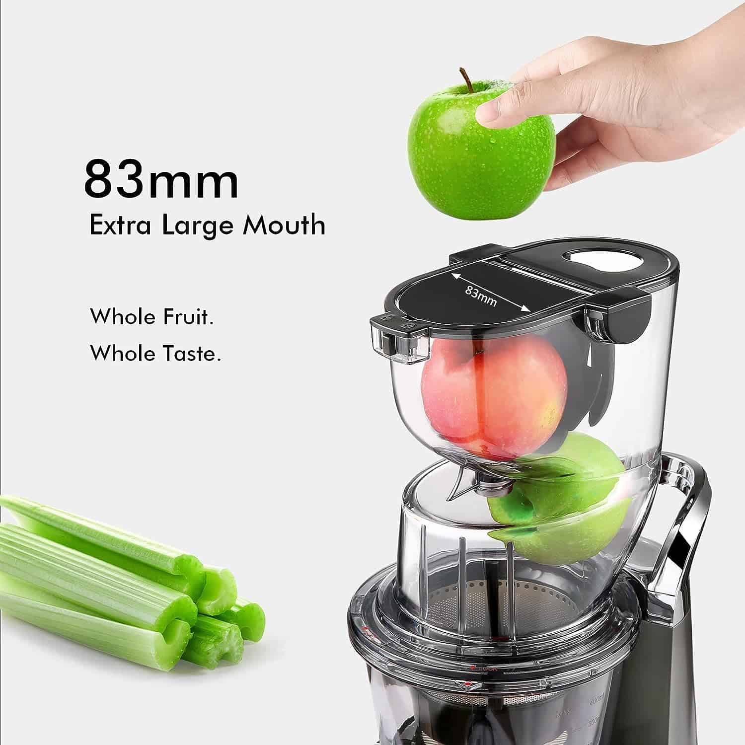 SiFENE Cold Press Whole Slow Masticating Juicer, Easy-Clean, High Yield Fruit & Veg Juice, BPA-Free, Gray SiFENE Cold Press Juicer Machines, Big Mouth 83mm Opening Whole Slow Masticating Juicer, Easy-Clean Juice Extractor Maker For Full-Bodied Fruit & Veg Juice, High Yield, BPA-Free, Gray - 3