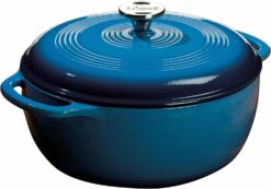 Lodge 6 Quart Enameled Cast Iron Dutch Oven with Lid – Dual Handles – Oven Safe up to 500° F or on Stovetop - Use to Marinate, Cook, Bake, Refrigerate and Serve – Blue - 1
