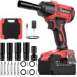 Bamse Impact Wrench Cordless, Brushless Power Impact Gun 21V, 1/2'', 4.0Ah Battery, 3200RPM & Max Torque 480 Ft-lbs (650N.m) with 4 Sockets, Electric Impact Driver for Car Tires and Home - 1