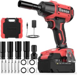 Bamse Impact Wrench Cordless, Brushless Power Impact Gun 21V, 1/2'', 4.0Ah Battery, 3200RPM & Max Torque 480 Ft-lbs (650N.m) with 4 Sockets, Electric Impact Driver for Car Tires and Home - 1