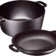 Bruntmor 2-in-1, 5 Quart Pre-seasoned Cast Iron Dutch Oven With Double Handles, 1.6 Quart Skillet lid with dual Handles for frying, Grill, Roating, Perfect for induction, Stovetop, BBQ Camping - 1