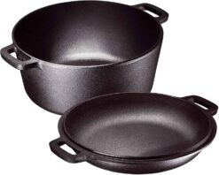 Bruntmor 2-in-1, 5 Quart Pre-seasoned Cast Iron Dutch Oven With Double Handles, 1.6 Quart Skillet lid with dual Handles for frying, Grill, Roating, Perfect for induction, Stovetop, BBQ Camping - 1