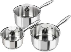 MICHELANGELO Stainless Steel Saucepan Set with Lids 1QT & 2QT & 3QT, Stainless Steel Sauce Pot Set 6pcs, Induction Saucepans, Nonstick Sauce Pan Set, Dishwasher Safe - 1
