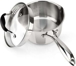 AVACRAFT Stainless Steel Saucepan with Glass Strainer Lid, Two Side Spouts for Easy Pour with Ergonomic Handle, Multipurpose Sauce Pot (Tri-Ply Capsule Bottom, 2.5 Quart) - 1