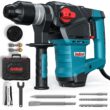 ENEACRO 1-1/4 Inch SDS-Plus 12.5 Amp Heavy Duty Rotary Hammer Drill, Safety Clutch 3 Functions with Vibration Control Including Grease, Chisels and Drill Bits with Case - 1